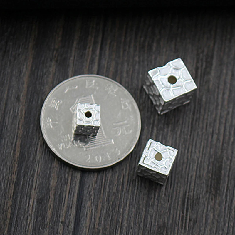 925 Sterling Silver Color Cubic Geometric Scattered Beads 6 8 10mm Charm Beads Fit Bracelets Jewelry Making Square Accessories