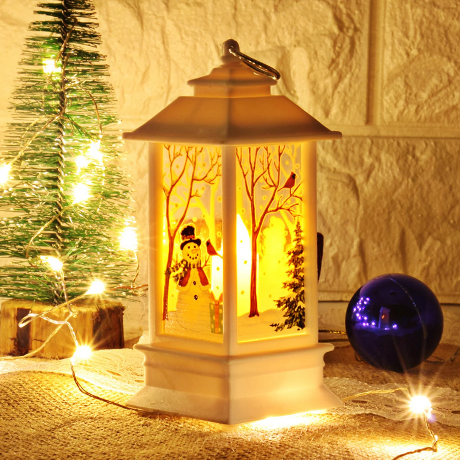 Behogar Portable Classis Hand Lantern Christmas Tree Decorative LED Light Lamp Hanging Ornament for Xmas Party Decor |