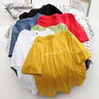 Футболка Hirsionsan женская оверсайз из 100% хлопка, джемпер с надписью в стиле Харадзюку, Повседневный пуловер, 7 цветов