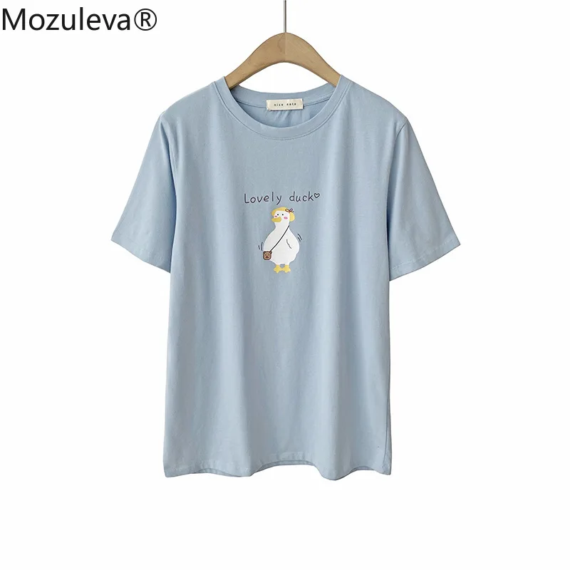 

Mozuleva Cartoon Duck Print T-shirt Women Short Sleeve Loose Pure Cotton Tops 2021 Female Basic Shirt Spring Summer Ladies Tee