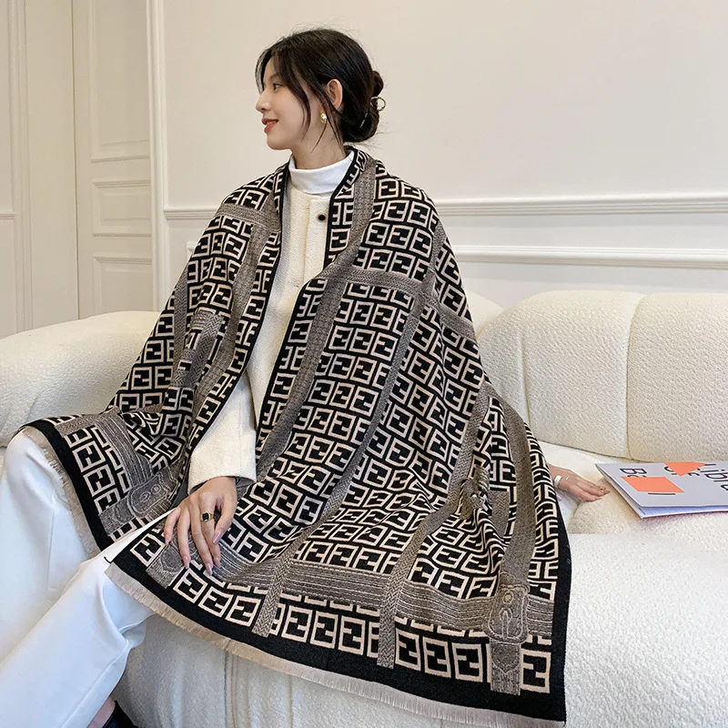 

Осень-зима, новинка, роскошный брендовый женский шарф с кисточками, двусторонняя Женская шаль, женские кашемировые шарфы из пашмины, Женска...