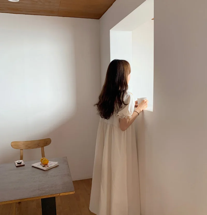 Women's Nightdress Pure Cotton Summer New Korean Nightwear Loose Medium Length Nightgown Home Wear Sleepwear Mid-Calf