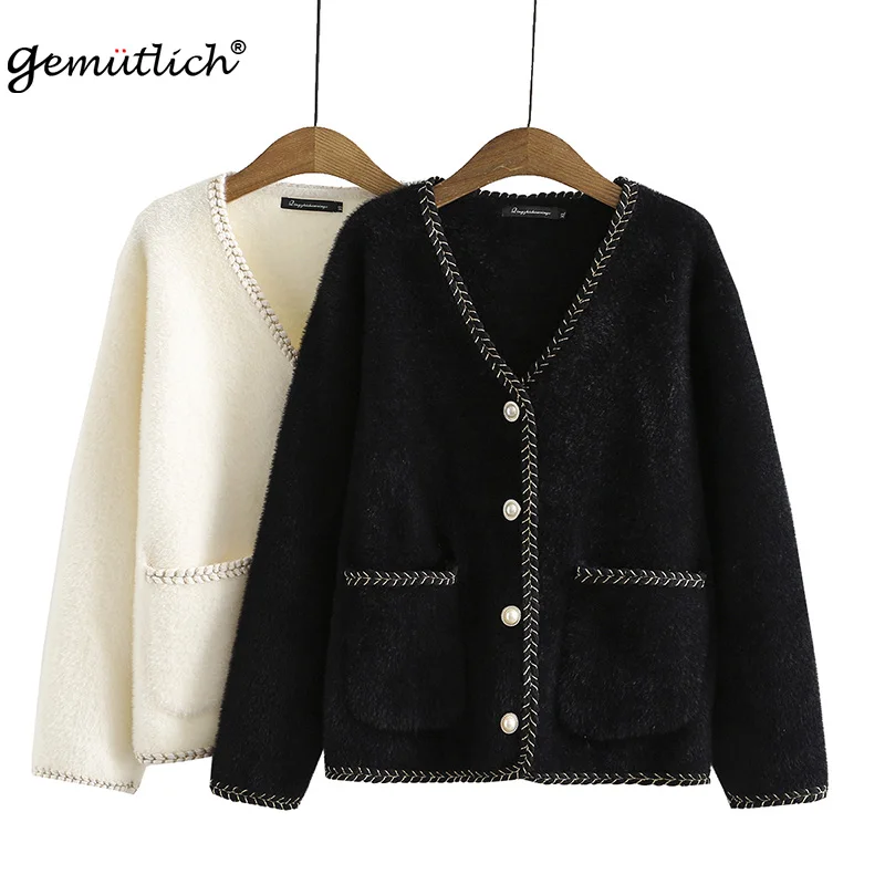 

GEMUTLICH Women Plus Size Faux Fur Jacket Casual Loose Autumn Winter Outwear with Pockets Patchwork V-Neck Collar Coat XL-3XL