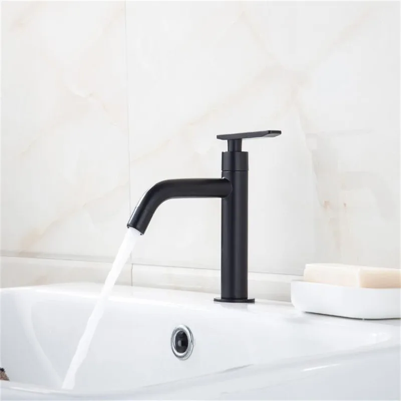 

Bathroom Mixer Faucet Black Basin Faucet 304 Stainless Steel Bathroom Sink Wash Faucet Fashion Single Cold Single Handle Faucet