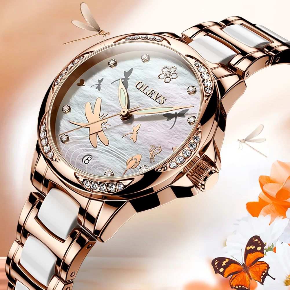 Enlarge OLEVS Elegant Simple Butterfly Design Dial Ladies Watches Women Fashion Luxury Dress Watch Casual Woman Lady Mechanical Watch