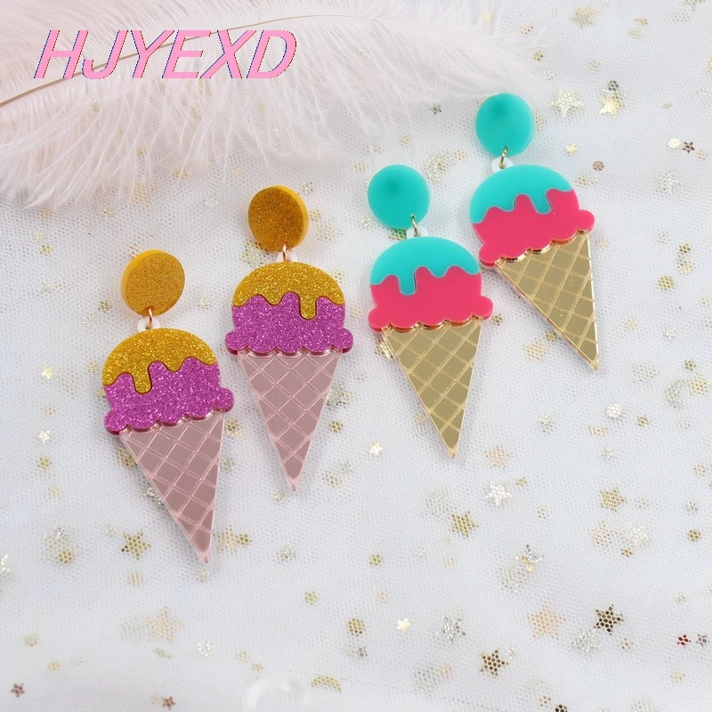 

1 пара HP011 акриловые висячие серьги с мороженым зеркальные радужные акриловые серьги