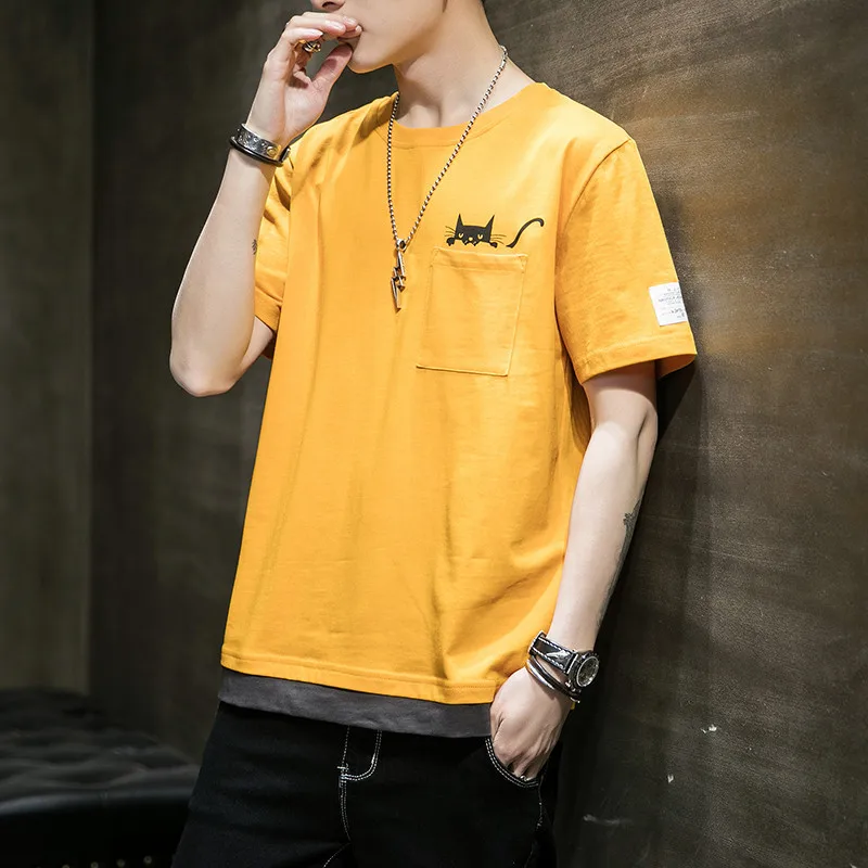 Мужская футболка с короткими рукавами летняя из чистого хлопка круглым