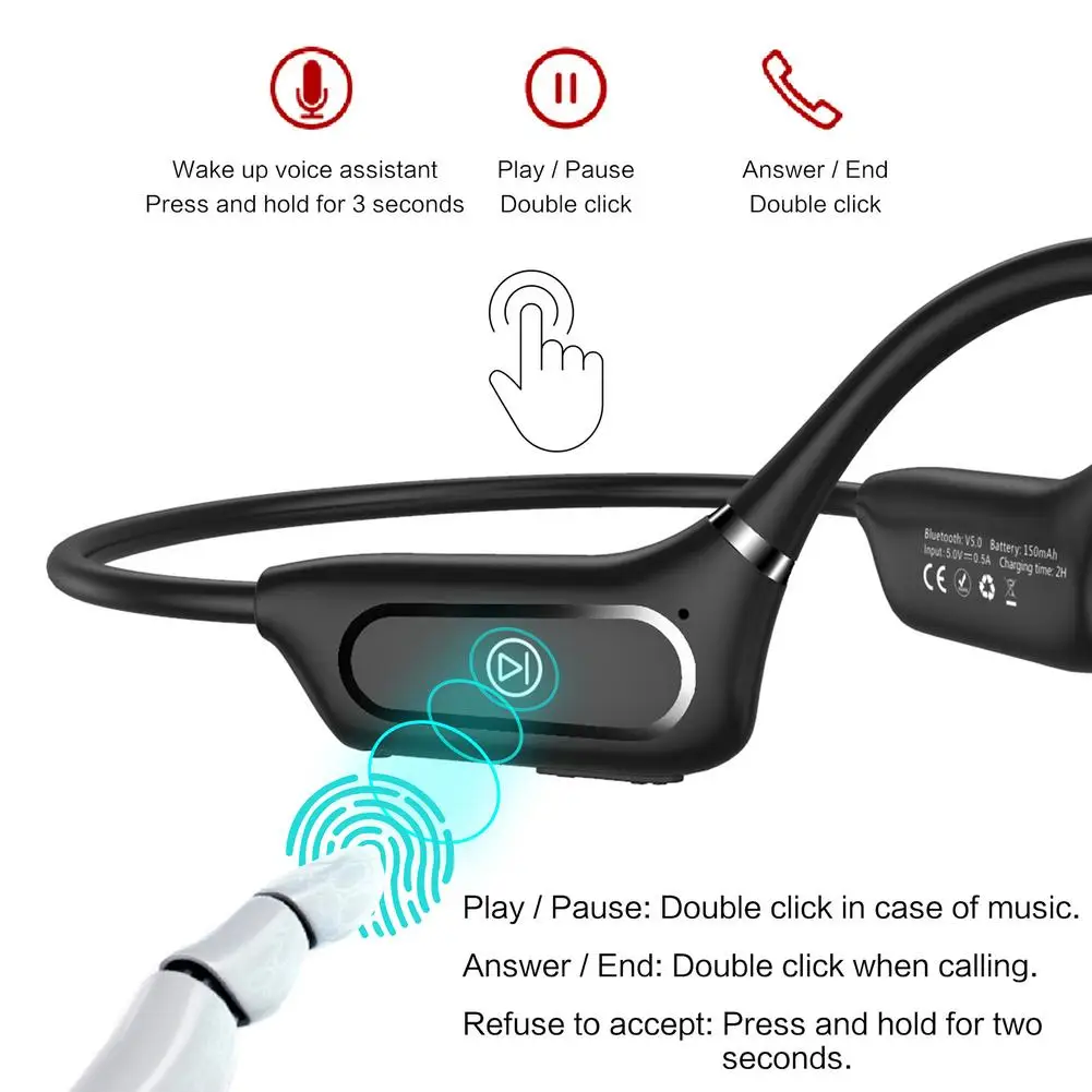 

New High Quality Wireless Headphones Bluetooth 5.0 Earphones Waterproof Sport Headsets With Microphone Earbuds Bone Conduction