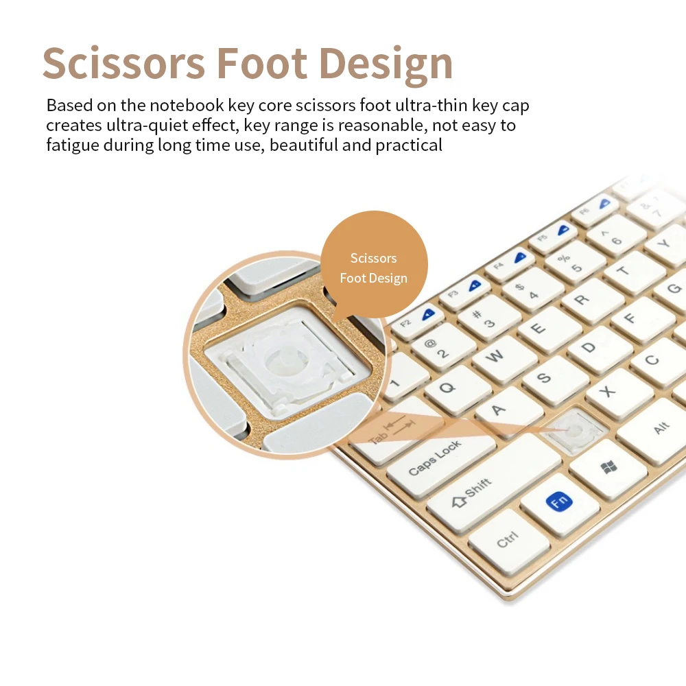 

2.4G Mini Wireless Keyboard and Mouse Combo Alloy Panel Keyboard and Mouse Set for PC Laptop Ergonomic Design Gold