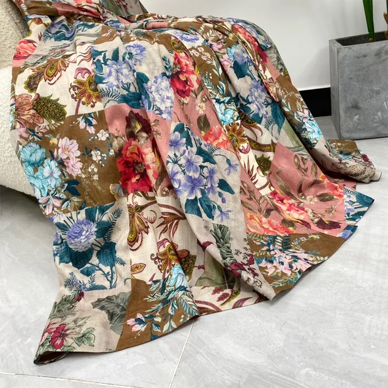 

2021 Spring New Arrival Top Quality Placing Print Open Waist Long Lantern Sleeve Ladies Elegant Cotton Wrap Dresses