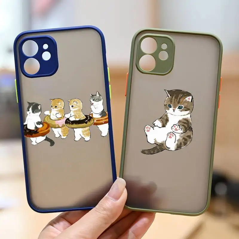 

Cat Animal Clear funny cute Phone Case matte transparent Funda For Army Green iPhone 7 8 x xs xr 11 12 pro plus max mini Clear