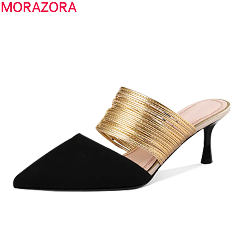 Женские мюли на высоком каблуке MORAZORA черные или белые элегантные из овечьей