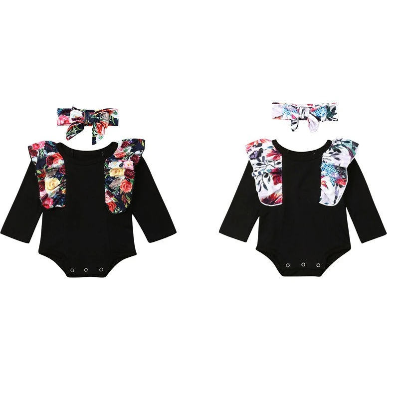 Pudcoco/боди для новорожденных девочек + повязка на голову осенний комплект одежды с