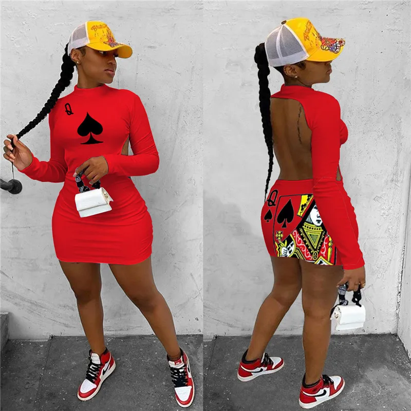 

Sexy Skinny Backless Mini Bodycon Dress Turtleneck Autumn Fashion Female Outfit Club Dresses for Women Long Sleeve Streetwear