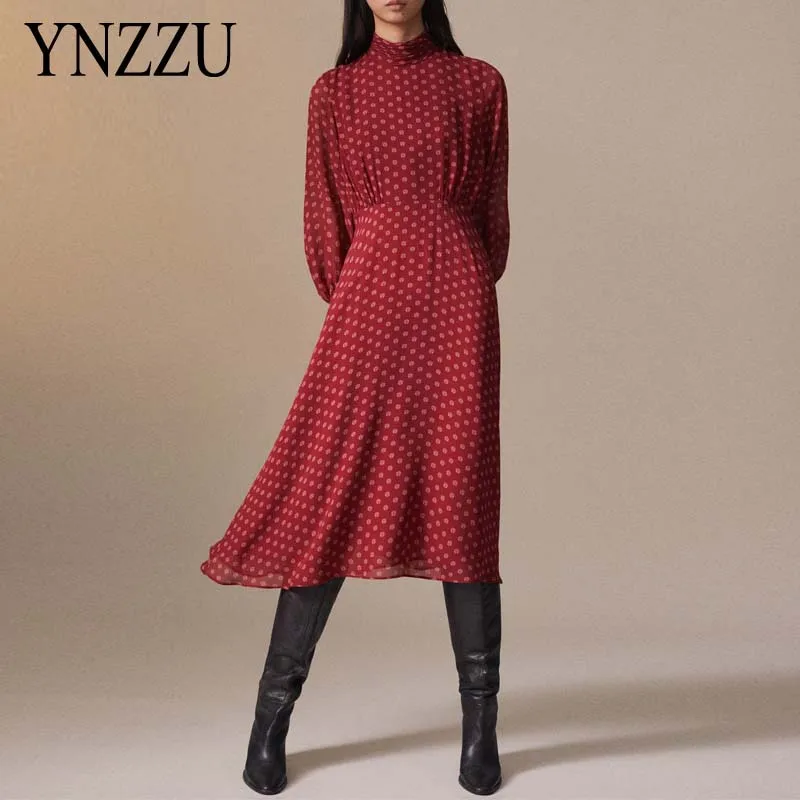 Женское длинное платье в горошек весенние вечерние платья с длинным рукавом и