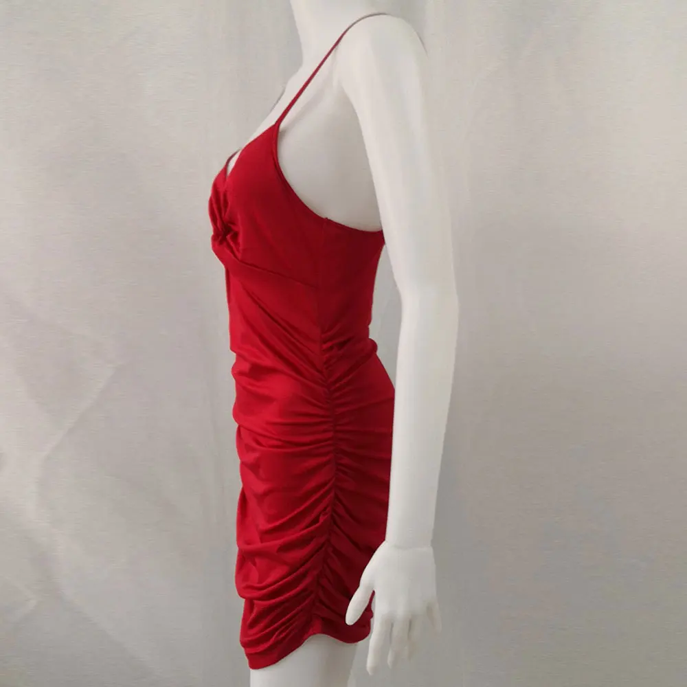 

Jocoo Jolee Women Summer Sexy Strap Ruched Bodycon Dress Sleeveless V Neck Bow Elegant Sheath Party Club Mini Dress New 2020