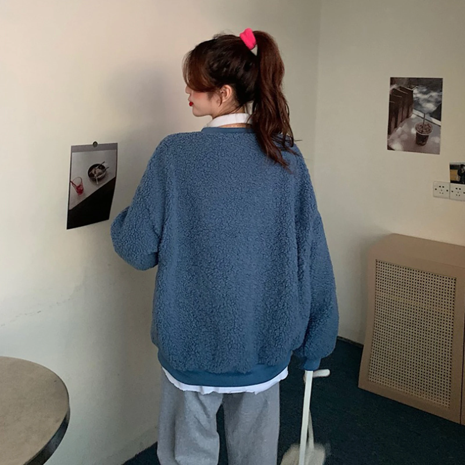 

Women Autumn Winter Long Sleeve Faux Fleece Sweatshirt Cute Bear Blouse Pullover