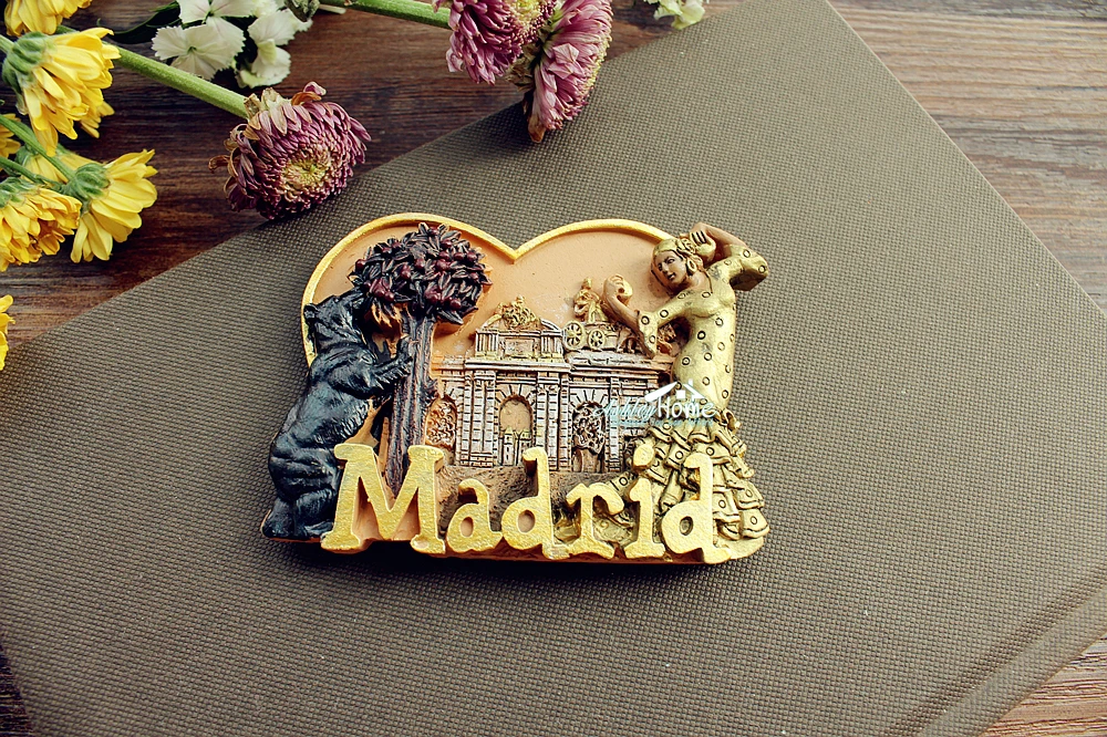 

Достопримечательности Испании, Мадрид, туристический сувенир для путешествий, 3D магнит на холодильник, Подарочная идея, золотой