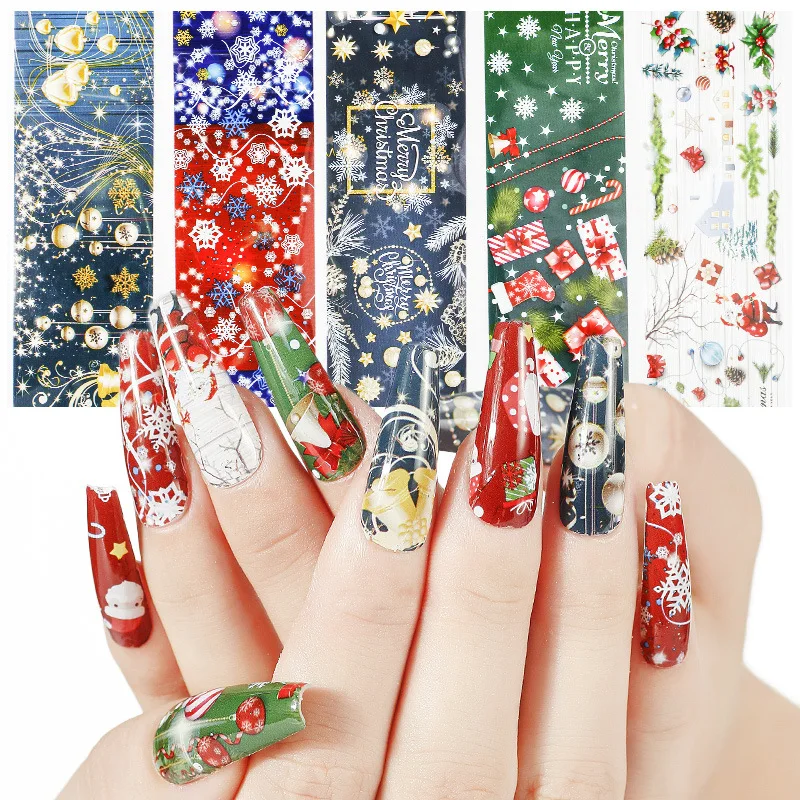 

10pcs/box 2020 Newest Festival Nail Decoration Decals Sticker Christmas Halloween Pattern Transfer Foil Sticker Slider Manicure