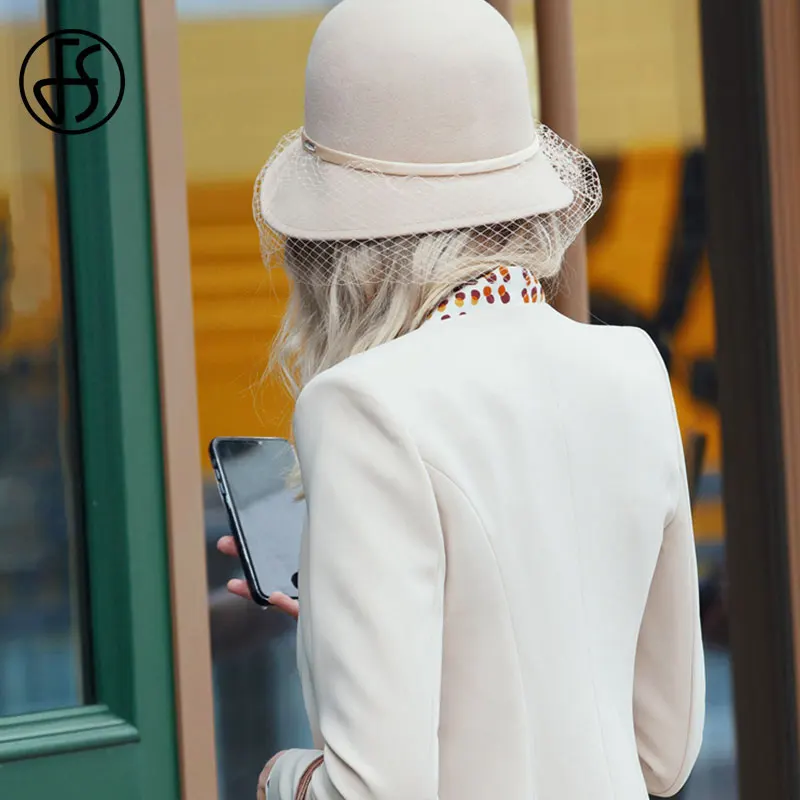 Женская фетровая шляпка-Колокол FS шерстяная шляпка-котелок с широкими полями для