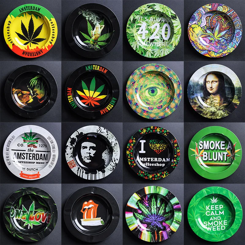 

Rolling Tray Handroller Leaves Pattern Yellow Smoking Accessories Rolling Machine Grinder Storage Tray Metal Round Smoking Pipe