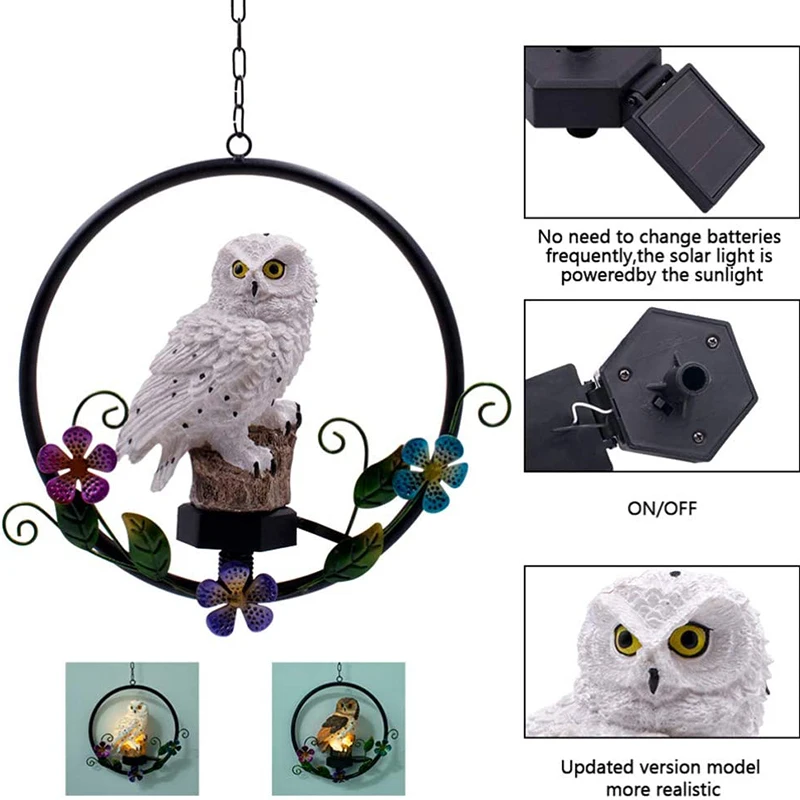 

LED Owl Solar Garden Light Automatic Sensor Waterproof Statue Lawn Light Yard Garden Decorative LED Solar Power Hanging Light