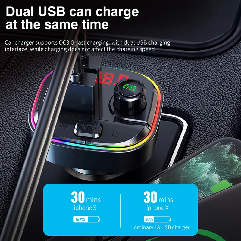 FM Transmitter Car Bluetooth 5.0 Dual USB QC3.0 Car Charger Type-C PD Bluetooth Adapter Handsfree Wireless Aux Audio MP3 Player