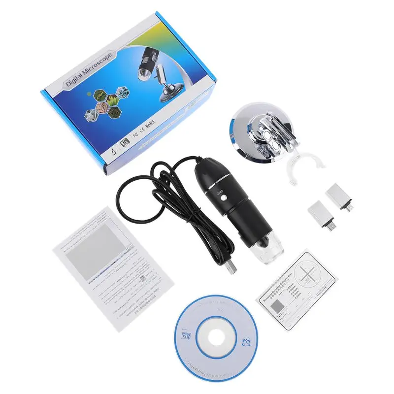 3 In 1 Digital USB Microscope 1600X Portable 2 Adapters Support OSX Windows PC Type-C Micro Phone Magnifier With 8 LED | Инструменты