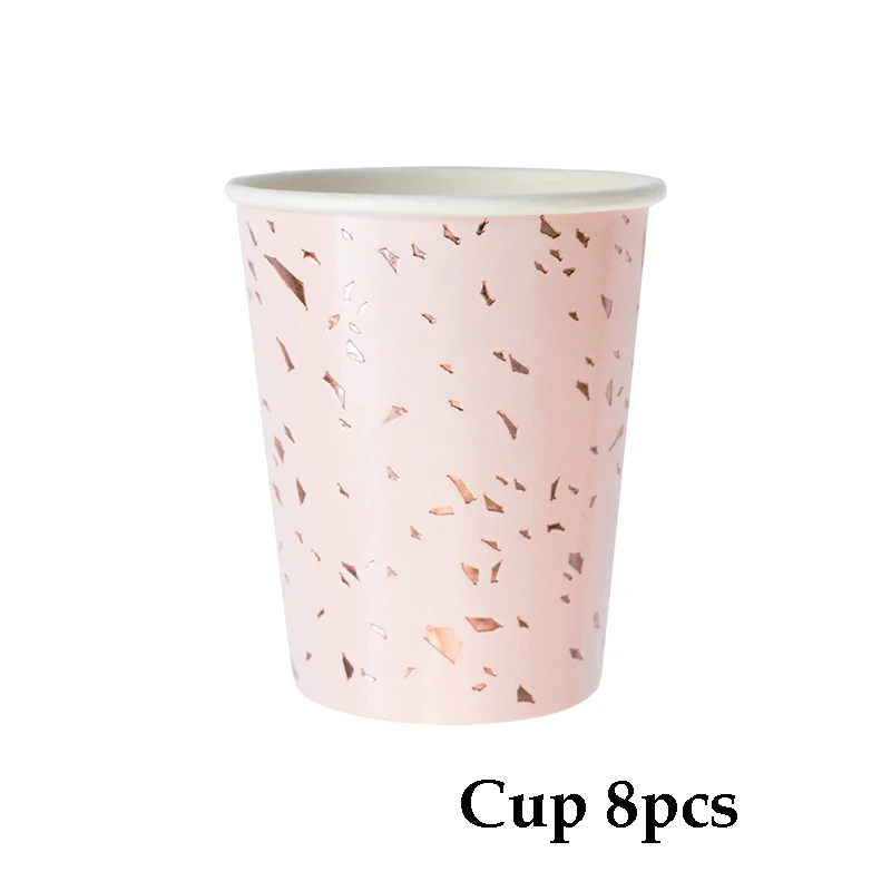 Cups 8pcs Одноразовая посуда Роза зеленая Акварельная большая бумажная тарелка высококачественные вечерние тарелки для декора чашки салфетки принадлежности для дня рождения свадьбы - Цвет: Cups 8pcs