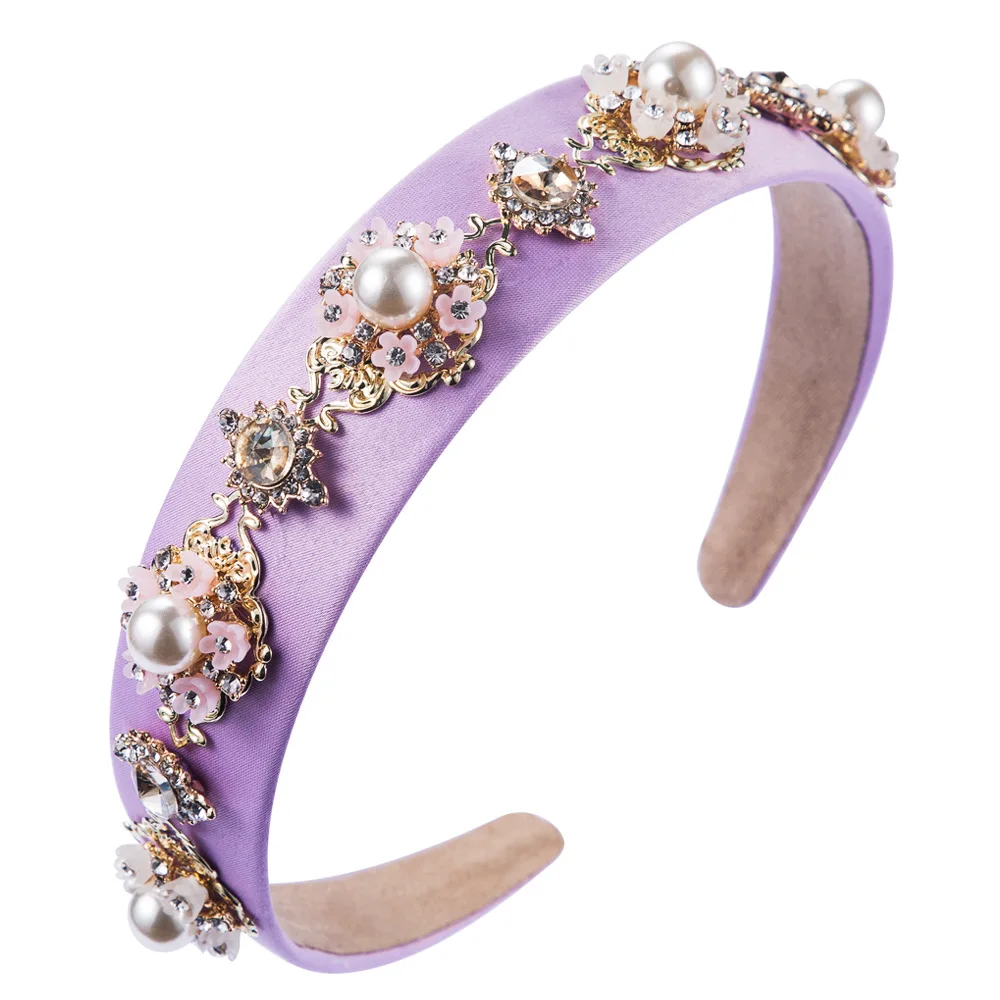 

New Baroque aristocratic style diamond-studded pearl headband fashion floral wide bridal super flash hair accessories