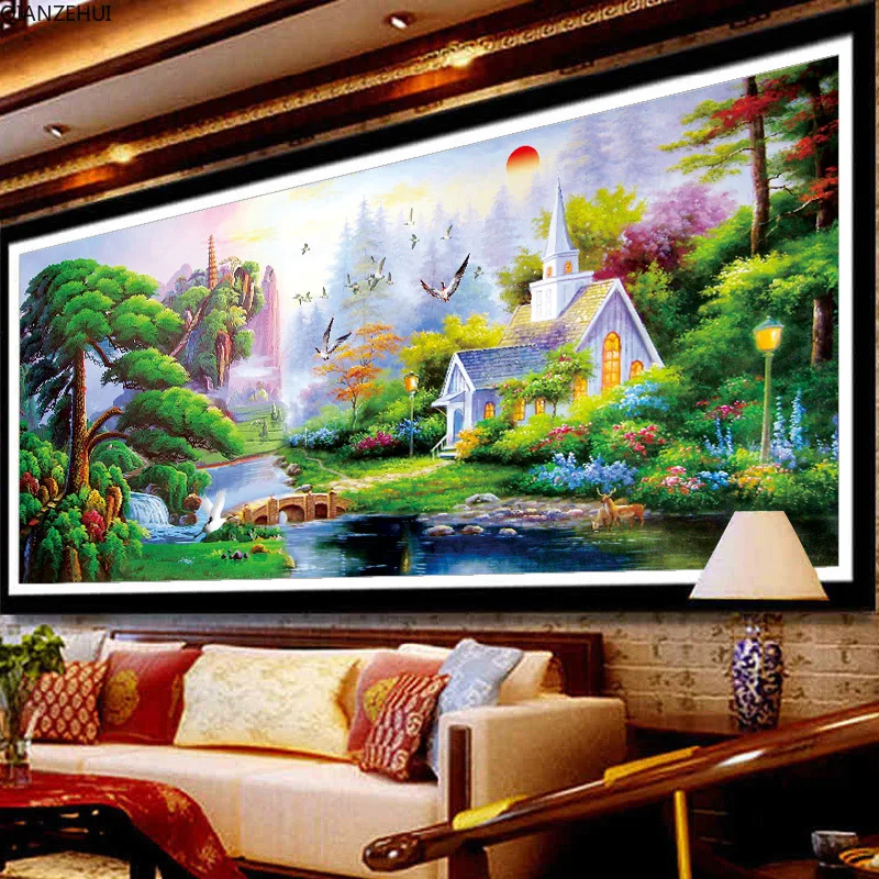 DIY Алмазная вышивка набор для рисования с круглыми камнями и полотном зеленый