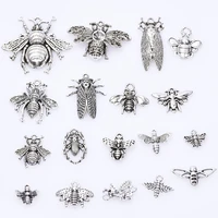 silver color mixed insect charms for jewelry making bee pendant alloy cricket animal pendant women men accessories diy necklace