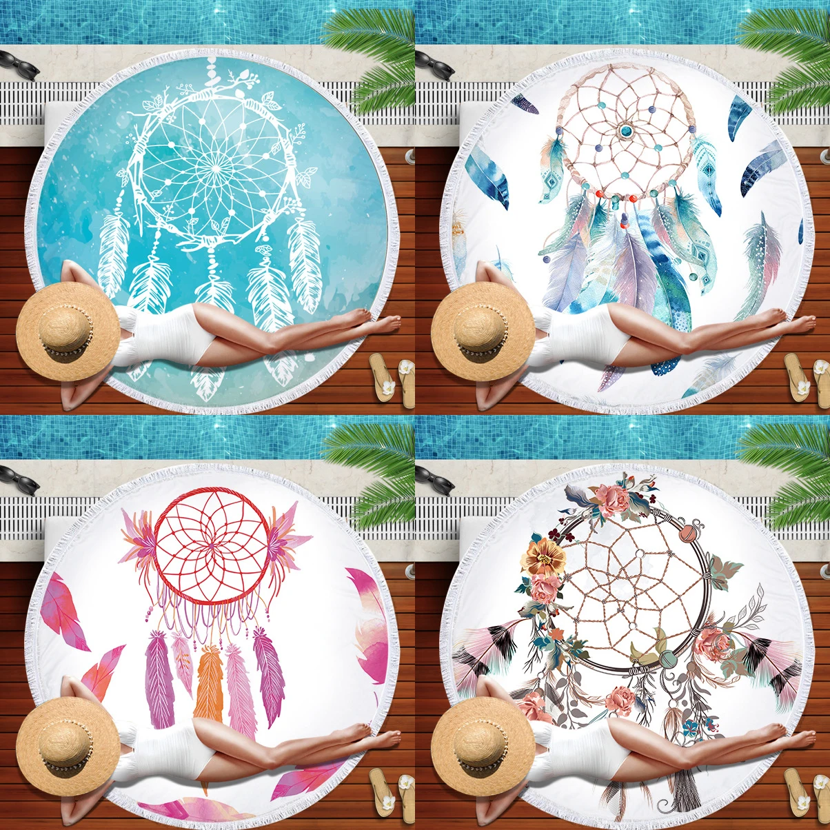 Пляжное полотенце с принтом Ловец снов круглое пляжное из микрофибры большое