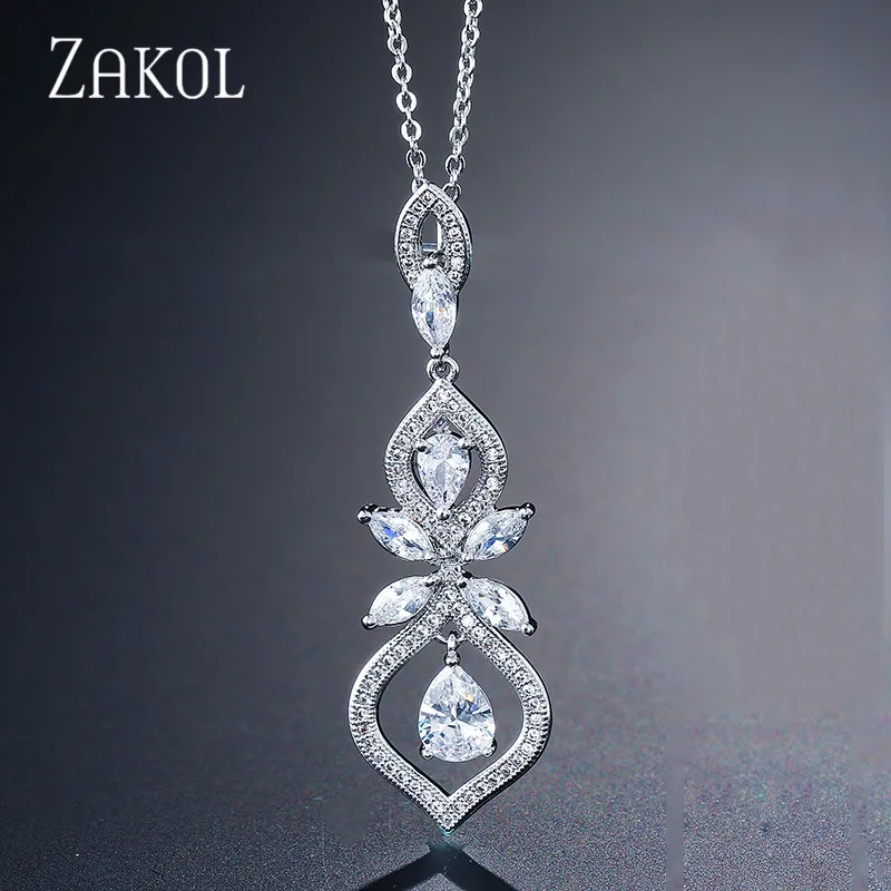 ZAKOL Роскошные циркониевые серьги-люстры, висячие серьги для женщин, юбилейные модные свадебные украшения в виде листьев FSEP308 - Окраска металла: White Necklace