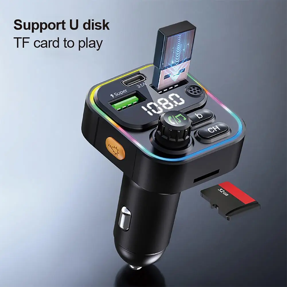 

Car BT Player Professional 22.5W Quick Charge Colorful Lighting FM Transmitter Mulitifunctional Auto Charger for Automobile
