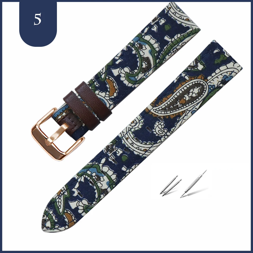 

Fashion Classical Patterns Watch Strap Comfortable Cotton Material Cute Watch Accessories with Gold Silver Pin Buckle