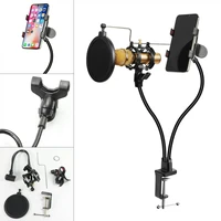 3 in 1 microphone stand phone clamp mount holder with microphone flexible windscreen arm bracket 360 degree stand accessories