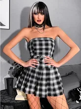 SRUBY Sexy Plaid Dress Woman Off-shoulder Belt Bodycon Dress Ruched High-waist Stitching Night Club Dress Fall 2021 (4)