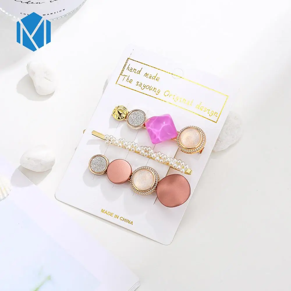 3pcs pink purple M MISM INS Круглый корейский Кристалл Сплав заколки для волос Макарон цвет заколки BB шпильки Заколки для женщин обувь девочек аксессуары для волос - Цвет: 3pcs pink purple