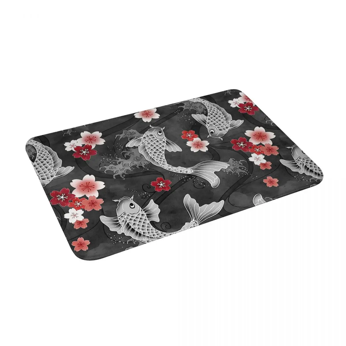 Koi Sakura Blossom Black коврик в виде рыбы мягкий для ванной нескользящий абсорбирующий