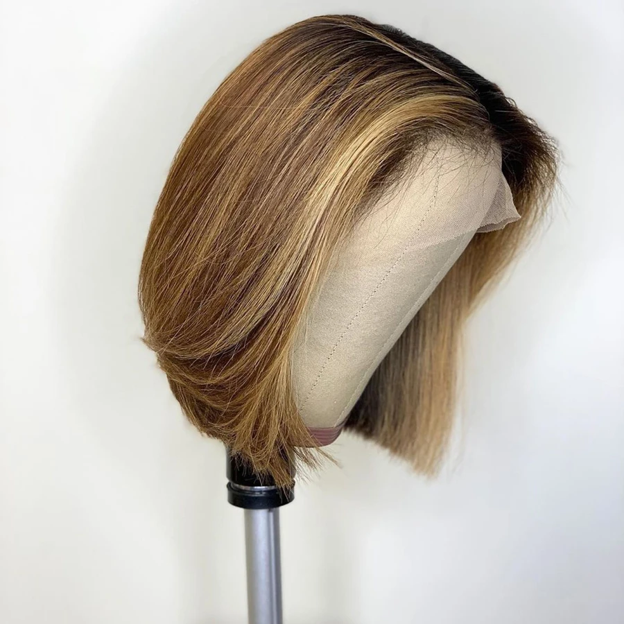 

Ombre Hightlight Blonde Remy Short Bob 13x4Lace Front Human Hair Wig For Black Women With Babyhair Preplucked Brazilian Straight