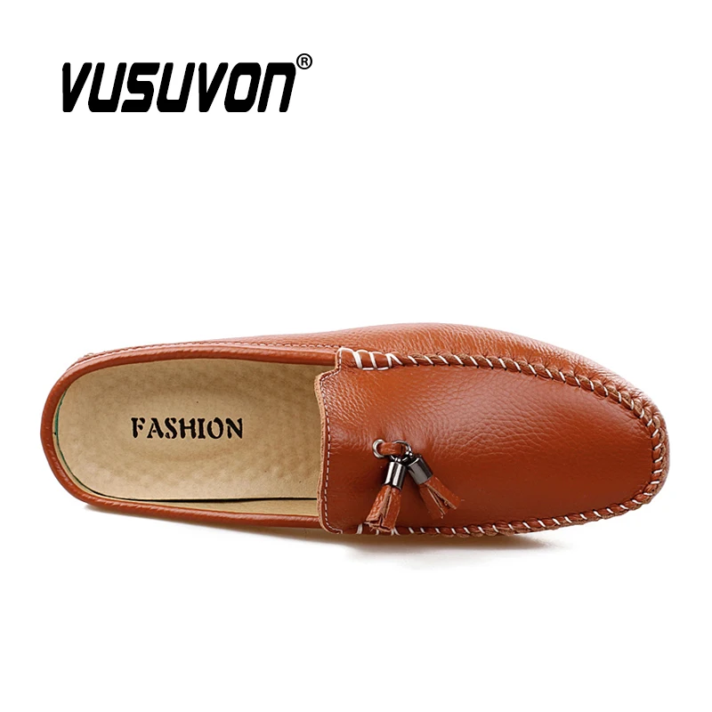 Мужские слиперы из натуральной кожи Летние мокасины с кисточками