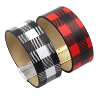 b2304 zwpon pu leather buffalo plaid bracelets bangles for women american fashion faux leather cuff bracelets