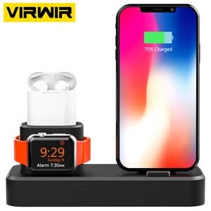 3 in 1 desktop charging docking station silicone char ger holder with cable for apple watch 5 4 3 2 1 airpods 1 2 phone stand free global shipping