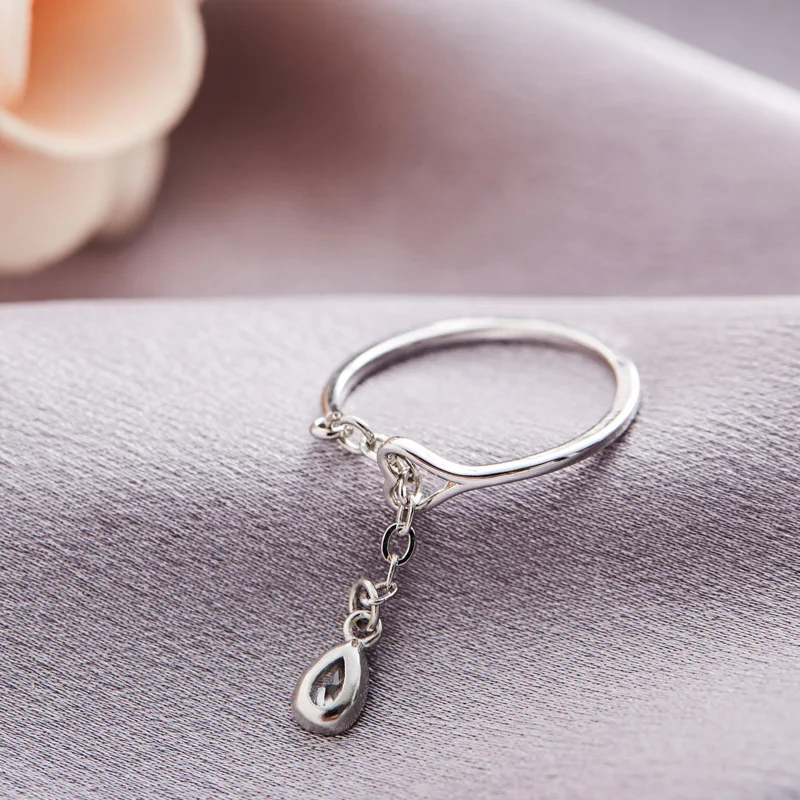 

Korea Water Drop Love Ring for Women Model Chain Zircon Copper Opening Adjustable Ring Fashion Trend Jewelry Girl New 2021