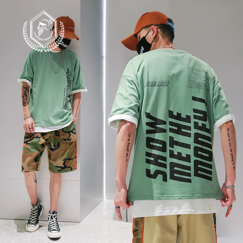 

Men Fashion Loose Print Casual Pullover Hip Hop T-shirt