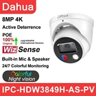 IP-камера Dahua, 8 Мп, IPC-HDW3849H-AS-PV, полноцветный активный отпуск, 4K, 5 МП, HD, POE, встроенный микрофон, динамик, IP-камера WizSense