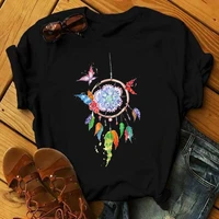 tie dye basic elegant t shirts women summer colorful butterfly dream catcher printed t shirt simple new fashion style clothing