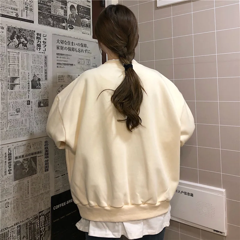 

QRWR 2020 New Women Sweatshirt Spring Autumn Korean O Neck Cartoon Print Pullovers Loose Oversized Fleece Sweatshirt Women