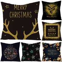 happy new year black cushion cover golden antlers and stars pillow case home decoration linen pillowcase sofa chair pillow cover